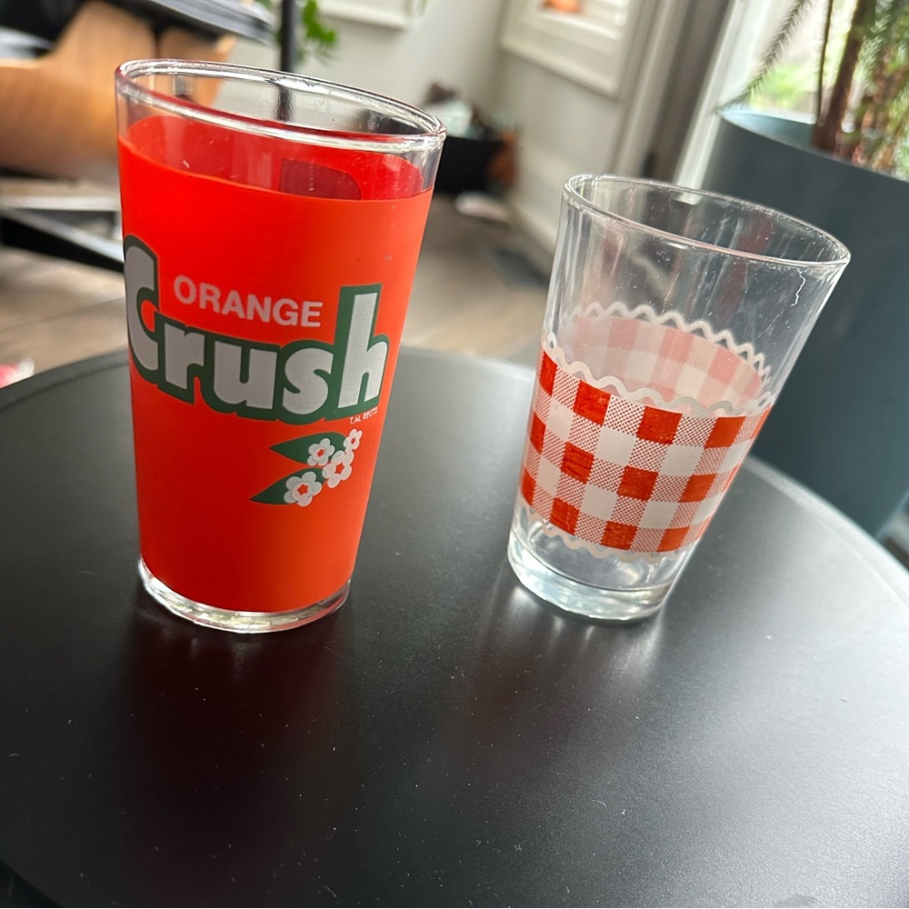 Vintage Orange Crush & Orange Gingham Picnic Glass